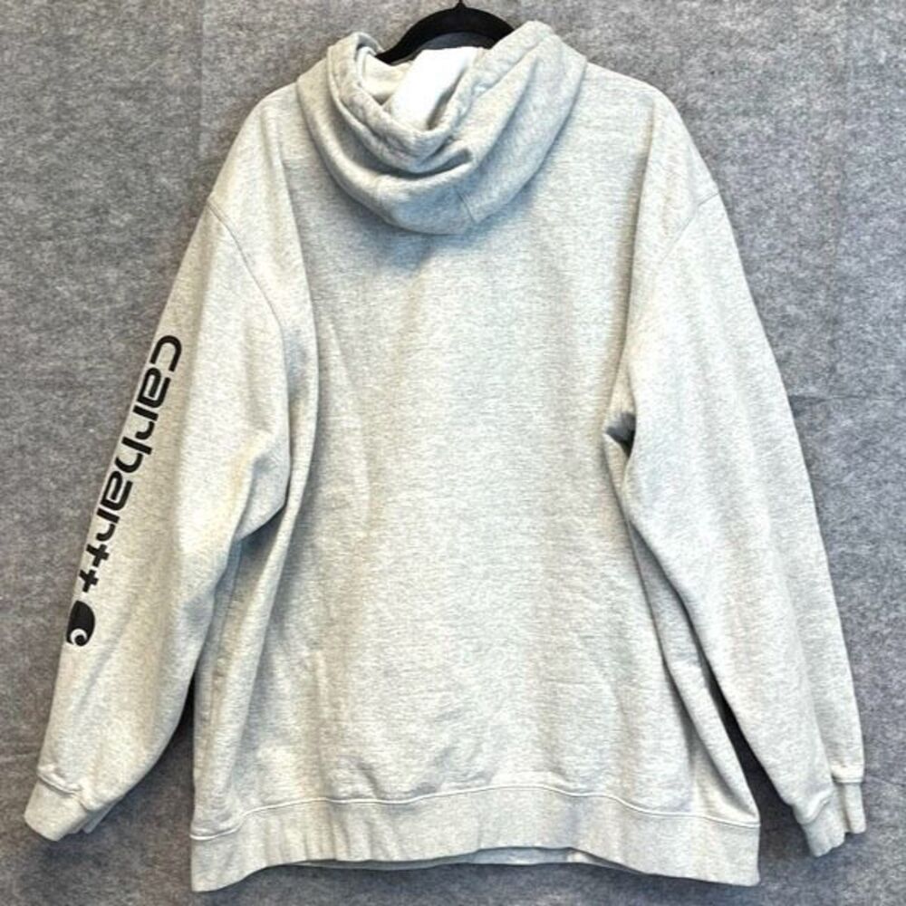CARHARTT Men’s Hoodie Sweatshirt 3XL Heather Grey Logo Sleeve Loose Fit Pocket - Picture 11 of 14